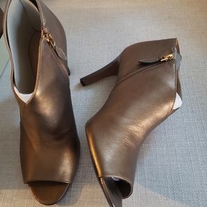 Franco Sarto Bronze leather open toe booties.